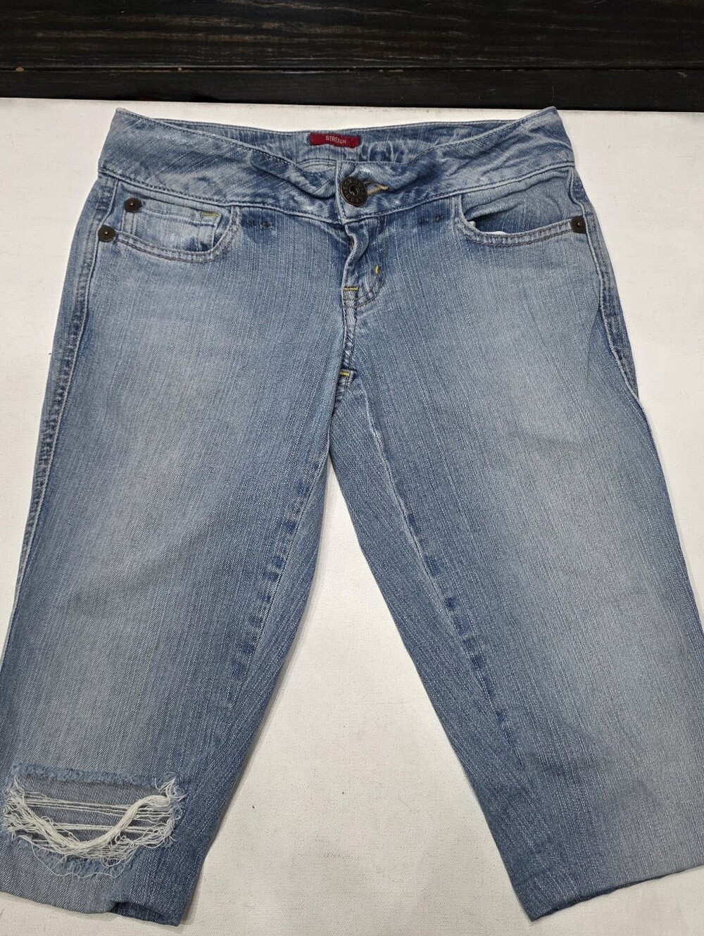 Guess Jeans Women's 24 Light Blue Low Rise Capri Y2K Stretch Denim Made In Mex